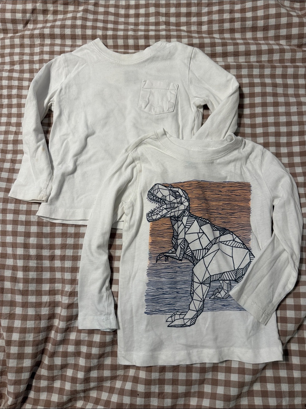 GAP White Long-Sleeve Tee with Geometric Dinosaur Graphic